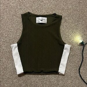 Olive Green + White Ribbed Tank Top